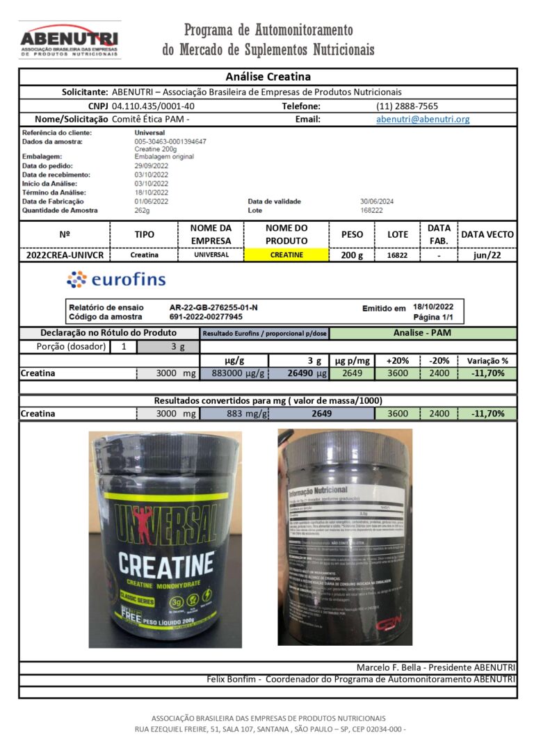 Pam Resultados Universal Creatine Sem Sabor Abenutri Org